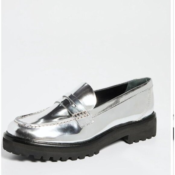 REFORMATION Silver Agathea Chunky Loafers Size 7.5 - Picture 1 of 11
